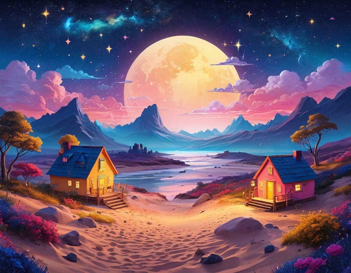 A whimsical digital art scene showcasing a vibrant sandbox world with playful, colorful blocks and creative structures. Incorporate subtle hints of adult themes, like elegant silhouettes and suggestive shapes, blending seamlessly into the environment. Ensure a sense of balance between innocent fun and mature content, surrounded by a dreamy, starry sky. Use lively colors and fantastical elements to captivate the viewer's imagination. digital art. vibrant colors. fantasy theme.